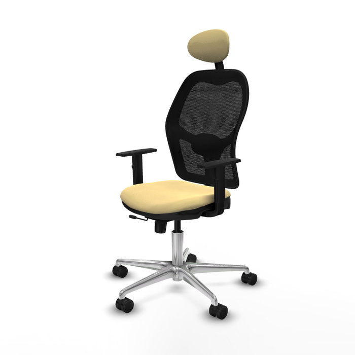 PIQUERAS Y CRESPO Silla de oficina Jorquera con mecanismo Sincro/Traslack, Similpiel Crema y Malla Negro