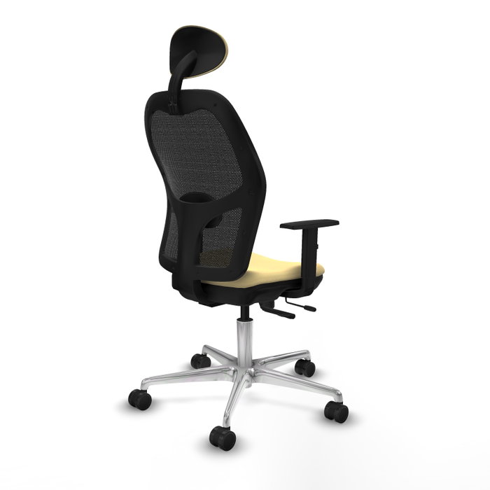 PIQUERAS Y CRESPO Silla de oficina Jorquera con mecanismo Sincro/Traslack, Similpiel Crema y Malla Negro