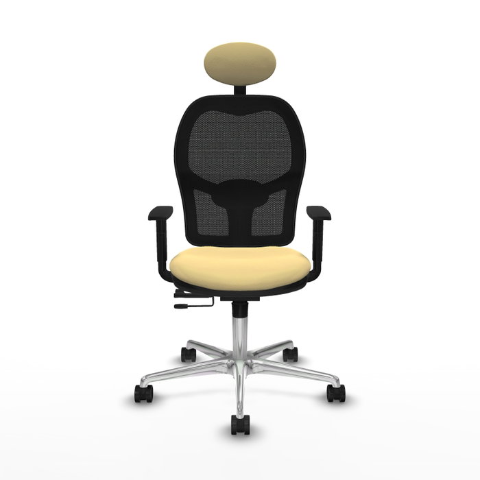 PIQUERAS Y CRESPO Silla de oficina Jorquera con mecanismo Sincro/Traslack, Similpiel Crema y Malla Negro