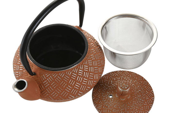 DKD Home Decor Tetera Oriental Amarillo Naranja Azul Hierro Colado Inox 11 x 11.5 x 12.6 cm (3 Unidades) 300ml