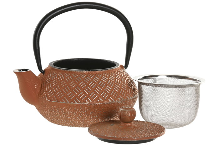 DKD Home Decor Tetera Oriental Amarillo Naranja Azul Hierro Colado Inox 11 x 11.5 x 12.6 cm (3 Unidades) 300ml