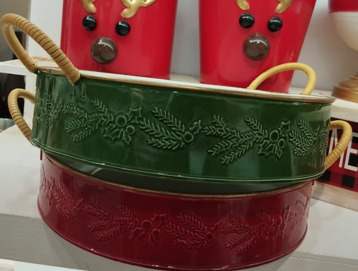 DKD Home Decor Bandeja Navidad Tradicional Metal Verde Rojo 29 x 6.5 x 36 cm (4 Unidades)