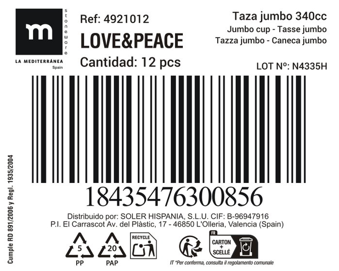 La Mediterranea Taza Jumbo 340cc Love&Peace