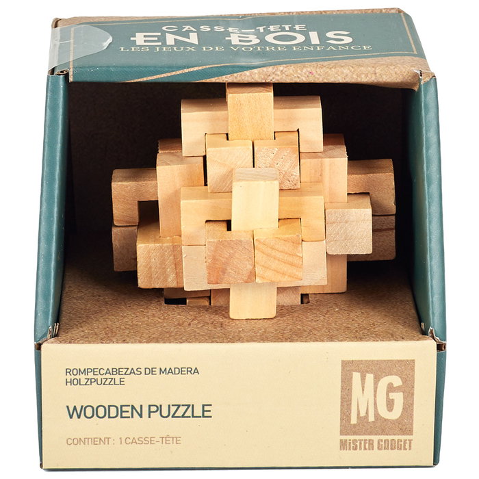 Mister Gadget Juego Puzzle De Madera Vintage Cubo Esfera Pirámide 3D Ejercita Tu Cerebro 8x8x8cm