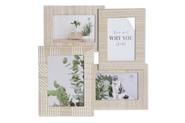 DKD Home Decor Marco Multifoto MDF y Cristal para 4 Fotos, Natural