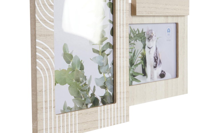 DKD Home Decor Marco Multifoto MDF y Cristal para 4 Fotos, Natural