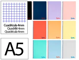 Liderpapel Cuaderno espiral A5 Wonder con cuadrícula 4 mm, 80 hojas, colores surtidos