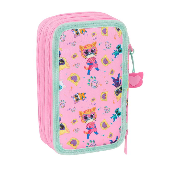 Plumier Triple SuperKitties Rosa Turquesa 12,5 x 19,5 x 5,5 cm 37 Piezas