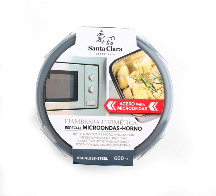 Inde Fiambre Santa Clara T, Horno y Fiambrera de Acero para Microondas y Horno, Capacidad 0.6L (600 ml), Dimensiones 13.2 x 12.9 x 7.6 cm (6 Unidades)