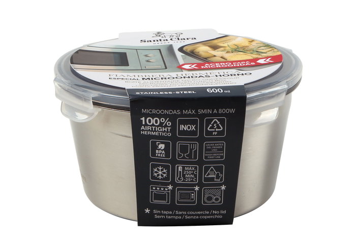 Inde Fiambre Santa Clara T, Horno y Fiambrera de Acero para Microondas y Horno, Capacidad 0.6L (600 ml), Dimensiones 13.2 x 12.9 x 7.6 cm (6 Unidades)