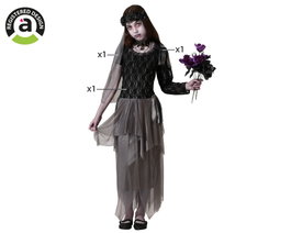 Atosa Disfraz infantil de novia fantasma gris con velo y vestido largo