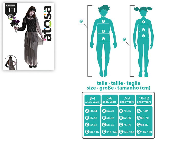 Atosa Disfraz infantil de novia fantasma gris con velo y vestido largo Atosa Disfraz infantil de novia fantasma gris con velo y vestido largo