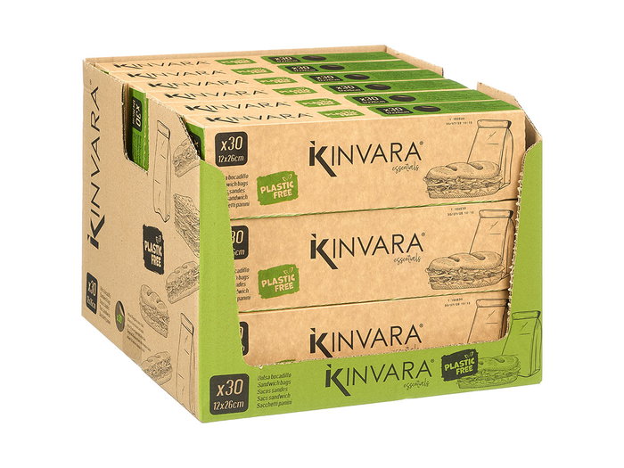 Kinvara Bolsa Papel Bocadillo 30uds 12x26 cm Kraft Celulosa (Set de 18)