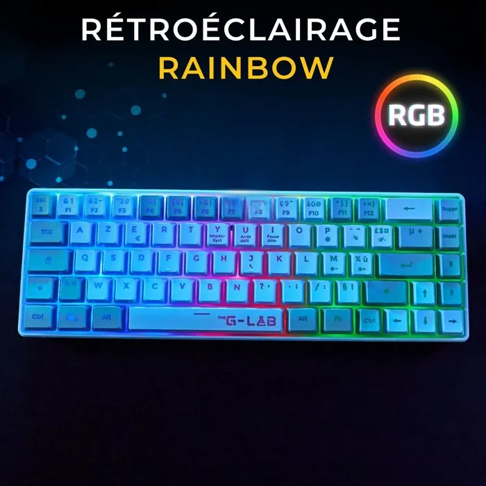 The G-Lab KEYZ-HYDRO-WG/FR Teclado para juegos 60% AZERTY Retroiluminado Gris/Blanco Cableado