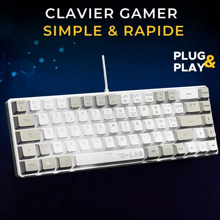 The G-Lab KEYZ-HYDRO-WG/FR Teclado para juegos 60% AZERTY Retroiluminado Gris/Blanco Cableado