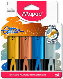 Marcador Fluor Maped Fluo Peps Metal Glitter Pack De 4 (Set de 12)