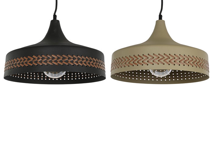 DKD Home Decor Lámpara de Techo Moderna Negro Crema Metal y PU 35 x 35 x 20 cm (2 Unidades)