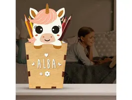 Wondee Cubilete Portalapices Personalizable Unicornio Madera Infantil 10x19cm