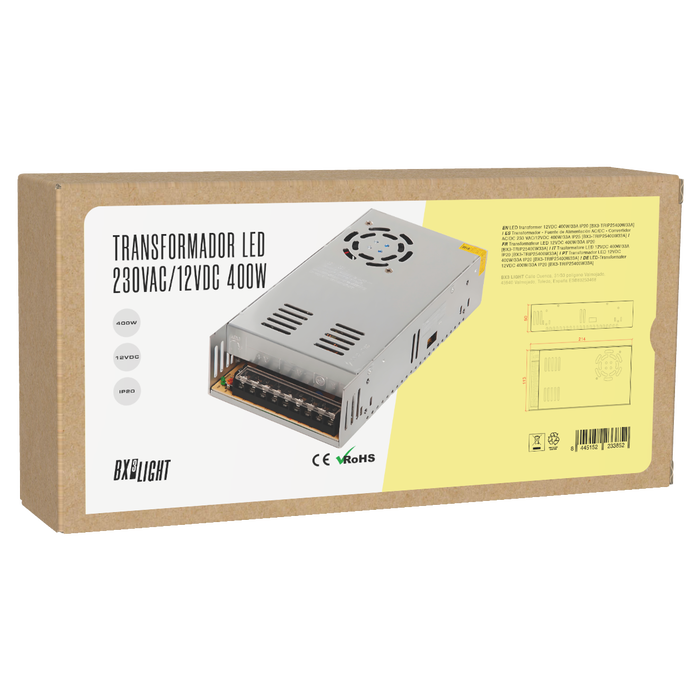 BX3 LIGHT Transformador AC/DC 230VAC a 12VDC 400W 33A Fuente de Alimentación para LED IP25 - BX3-TRIP25400W33A BX3 LIGHT Transformador AC/DC 230VAC a 12VDC 400W 33A Fuente de Alimentación para LED IP25 - BX3-TRIP25400W33A