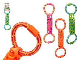 Mascow Mordedor Doble Aro Plástico (TPR, Poliester), Algodón, Naranja, Rosa, Verde, 12.5 x 34 x 5 cm (Set de 18)