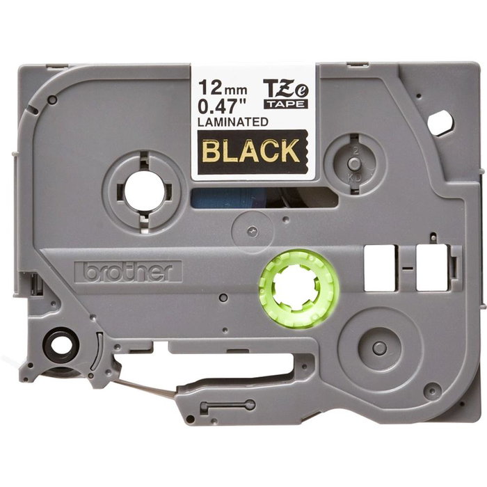Brother TZe-334 Cinta Laminada 12mm Oro sobre Negro