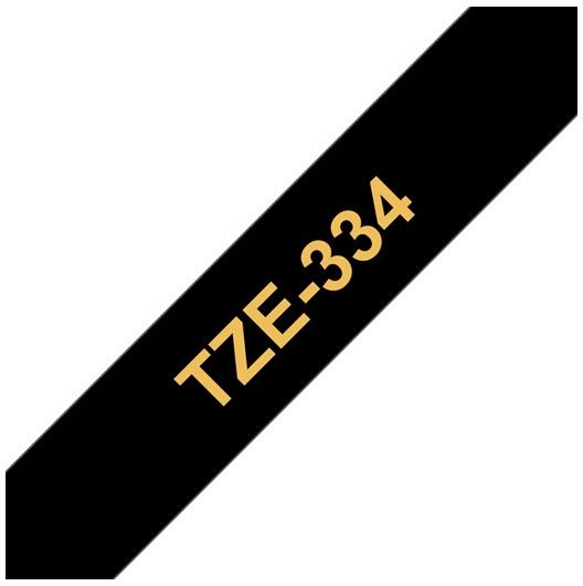 Brother TZe-334 Cinta Laminada 12mm Oro sobre Negro