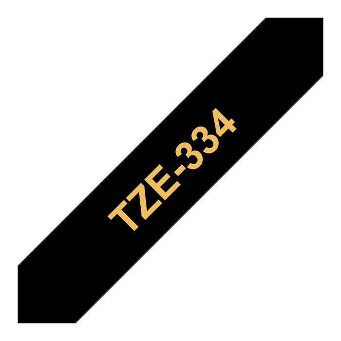 Brother TZe-334 Cinta Laminada 12mm Oro sobre Negro