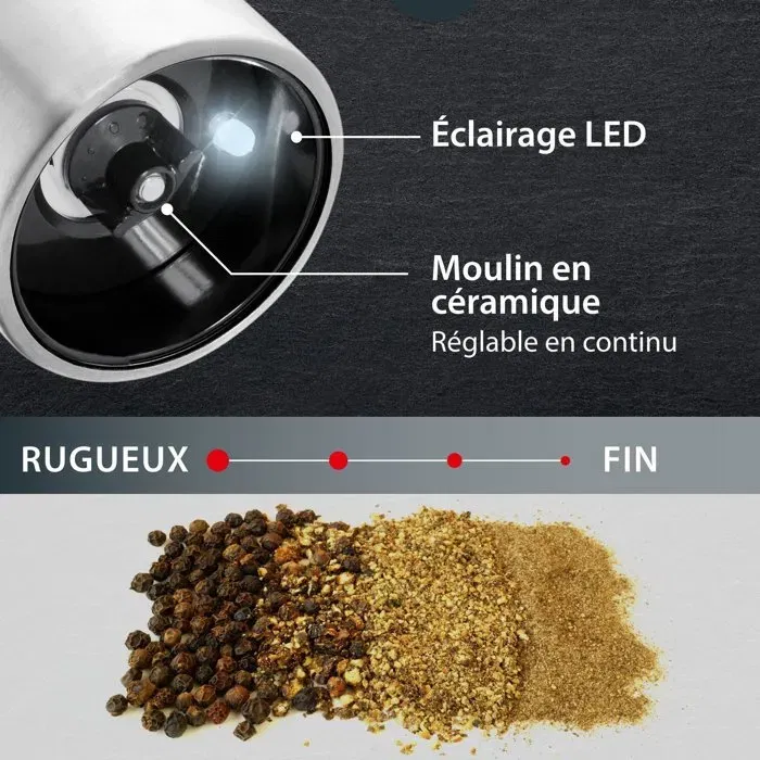 Ade Molinillo Eléctrico de Sal y Pimienta UTENSILIOS DE COCINA ADE4260578581721 Acero Inoxidable/Plástico Negro 22,5 cm