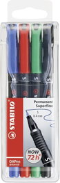 Stabilo OHPen Universal Estuche de 4 Marcadores Permanentes Punta Súper Fina 0,4 mm Surtidos
