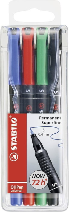 Stabilo OHPen Universal Estuche de 4 Marcadores Permanentes Punta Súper Fina 0,4 mm Surtidos Stabilo OHPen Universal Estuche de 4 Marcadores Permanentes Punta Súper Fina 0,4 mm Surtidos