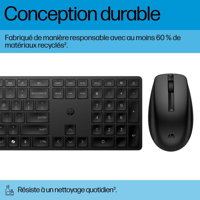 HP 655 Teclado y Ratón Inalámbricos Combo - Alta Productividad, Personalizable, Materiales Reciclados, Fácil Limpieza, Germany
