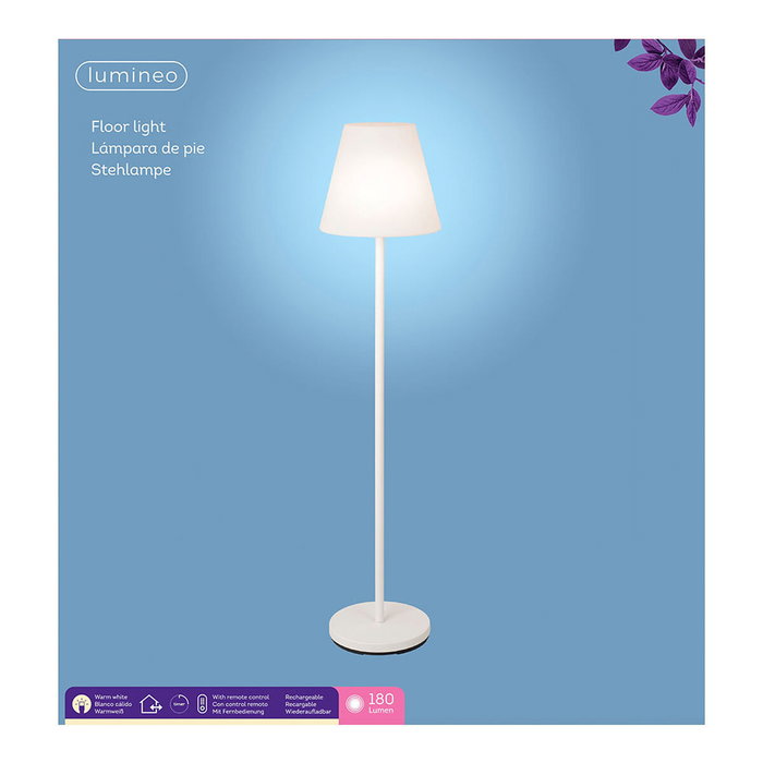 Lumineo Lámpara de pie recargable con mando a distancia, blanco, 150 cm