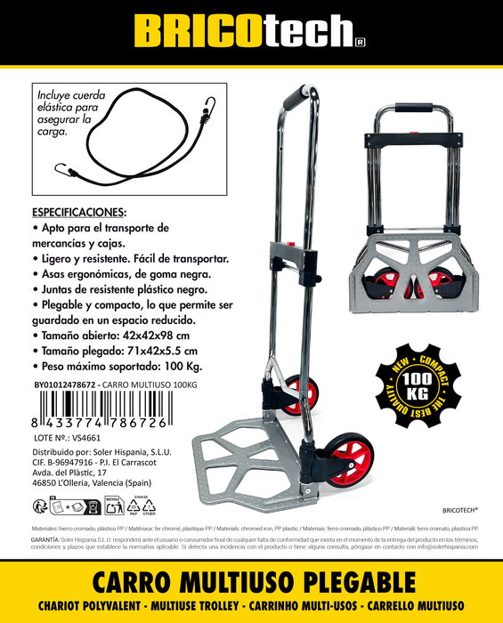 Inde Carro Multiuso 100Kg 42x42x98 cm (2 Unidades)