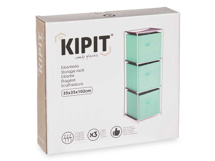 Kipit Estantería 3 Cajones TNT Menta 32x7.5x32cm (Set de 6)