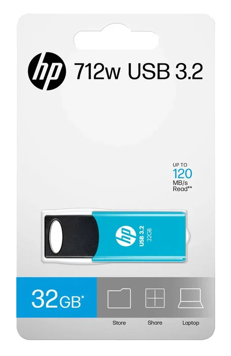 HP 712w Pendrive USB 3.2 Gen 1 de 32 GB Tipo A, Velocidad Lectura 120 MB/s, Factor Deslizar, Color Azul