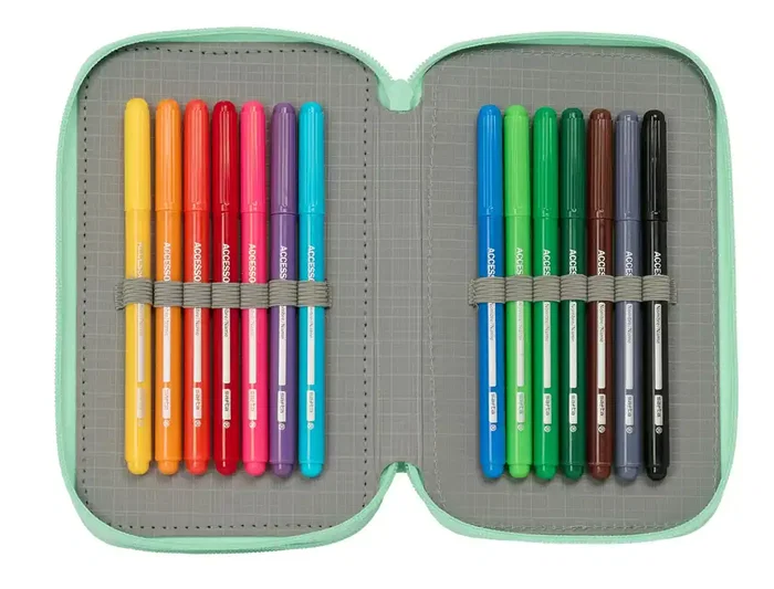Safta Plumier Escolar Real Betis Balompié Preescolar Triple Cremallera, 37 Piezas, 195x125x55 mm