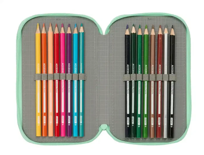 Safta Plumier Escolar Real Betis Balompié Preescolar Triple Cremallera, 37 Piezas, 195x125x55 mm