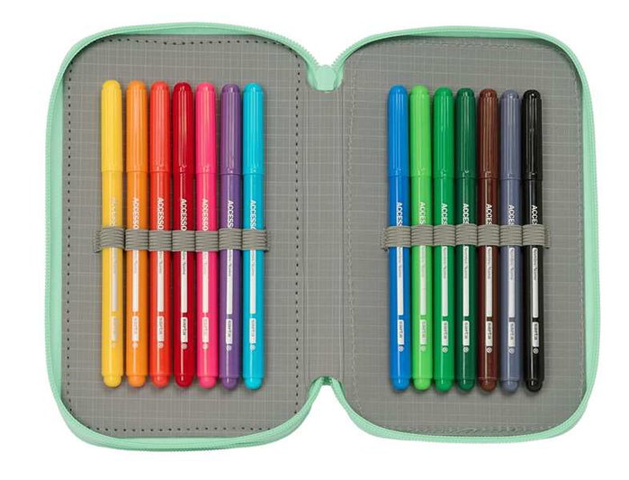 Safta Plumier Triple Estuche Escolar con 37 Piezas, Capacidad 12.5 x 19.5 x 5.5 cm, Para Material de Oficina y Papelería