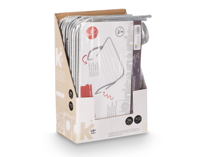 Arte Regal Tendedero Balcón Acero 50x34x15.5 cm Gris (Set de 12)