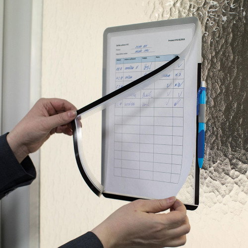 Tarifold 194110 Marco Porta Notas Adhesivo Magnético A4 Gris con Cierre Magnético