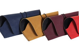 DKD Home Decor Funda para Gafas Azul Marino Mostaza Burdeos Rojo Pu 7 x 3.5 x 16.5 cm (12 Unidades)