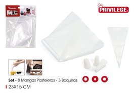 Privilege Set de 8 Mangas Pasteleras con 3 Boquillas (24 Unidades)