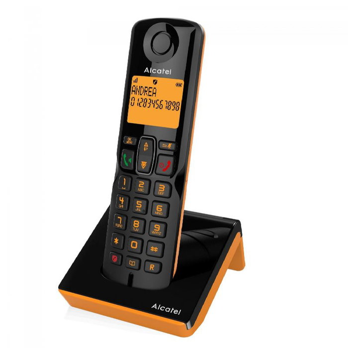 Alcatel Teléfono Duo DECT con contestador y bloqueo de llamadas, Color Negro/Naranja