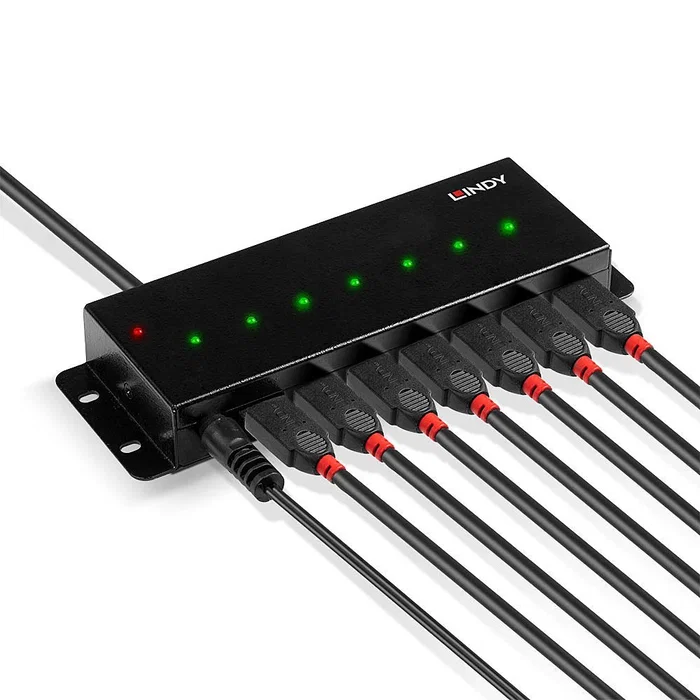 Lindy Hub USB 2.0 de 7 puertos, Interfaz Type-B, Negro
