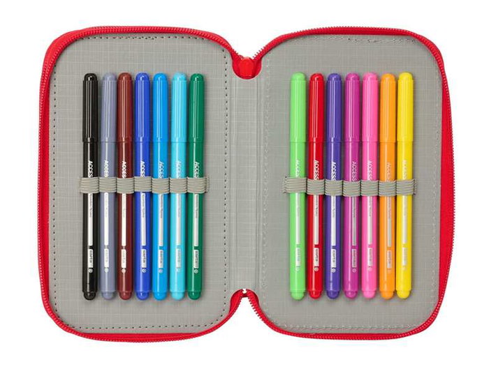 Safta Plumier Triple Estuche Escolar con 37 Piezas, Capacidad 12.5 x 19.5 x 5.5 cm, Para Material de Oficina y Papelería