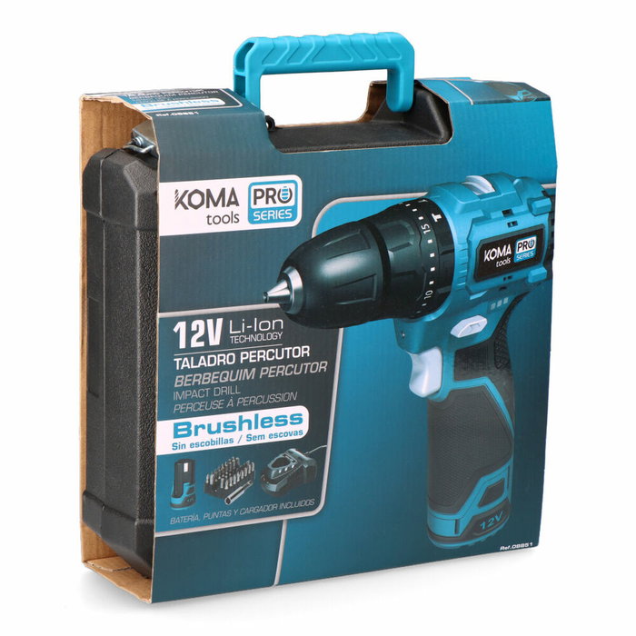 Koma Tools Kit Taladro Percutor Brushless 12 V con Accesorios Koma Tools Kit Taladro Percutor Brushless 12 V con Accesorios
