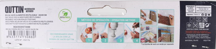 Quttin Set 5 Bolsas Comida Reutilizables Vacío 26 cm x 28 cm (24 Cajas)