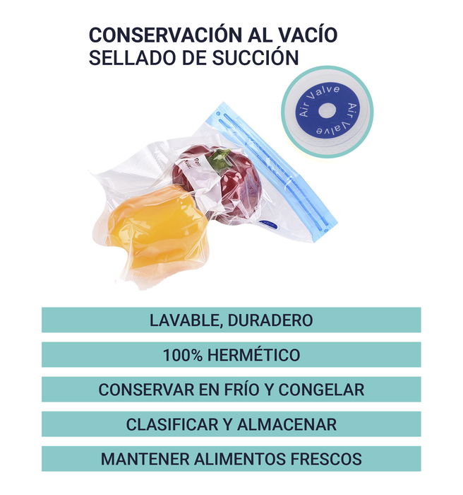 Quttin Set 5 Bolsas Comida Reutilizables Vacío 26 cm x 28 cm (24 Cajas)