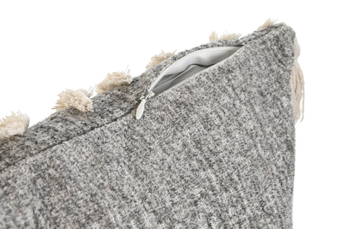 DKD Home Decor Cojín Relief23 con Borlas Gris y Blanco DKD Home Decor Cojín Relief23 con Borlas Gris y Blanco