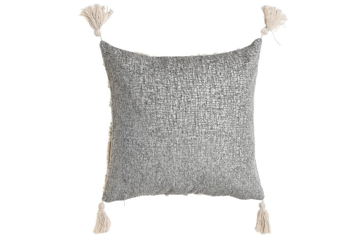 DKD Home Decor Cojín Relief23 con Borlas Gris y Blanco DKD Home Decor Cojín Relief23 con Borlas Gris y Blanco